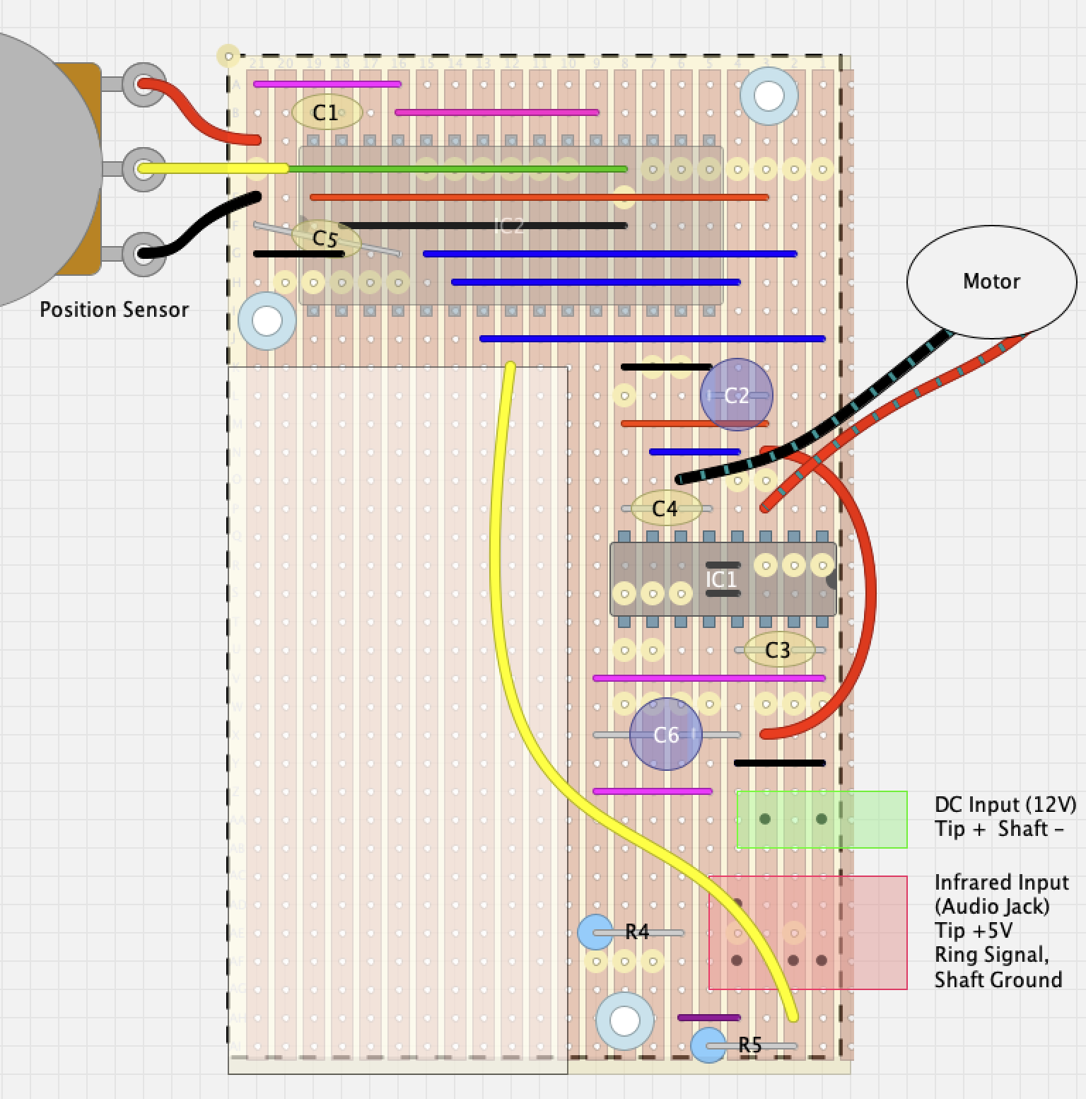 The WallDuino veroboard (stripboard) layout