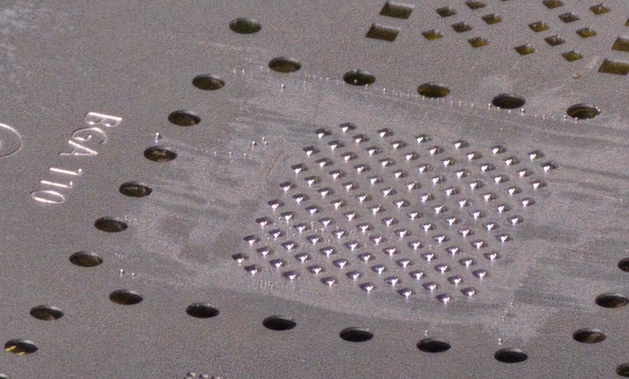 BGA stencil on the NAND chip, with solder applied